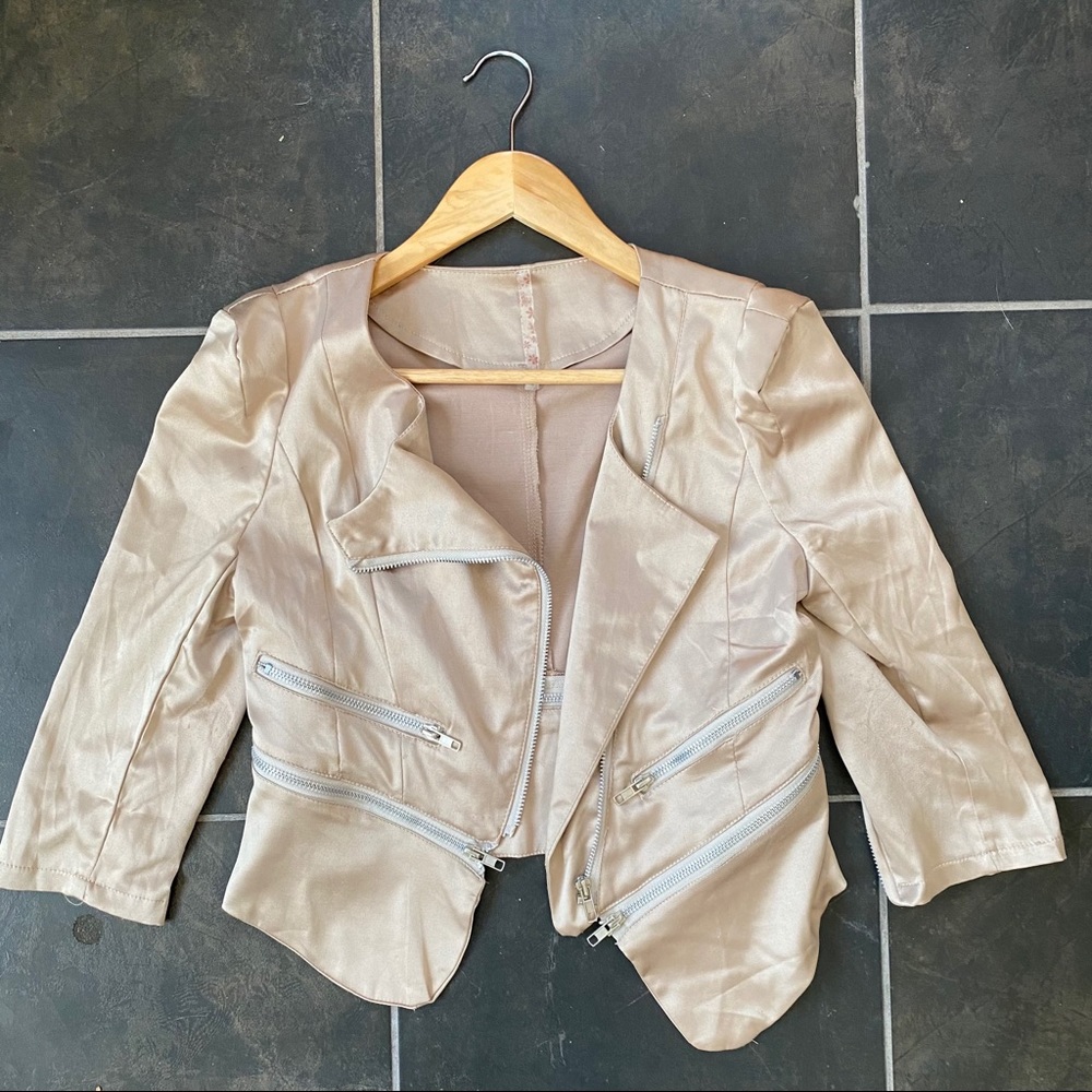 Silky zippered motorcycle jacket